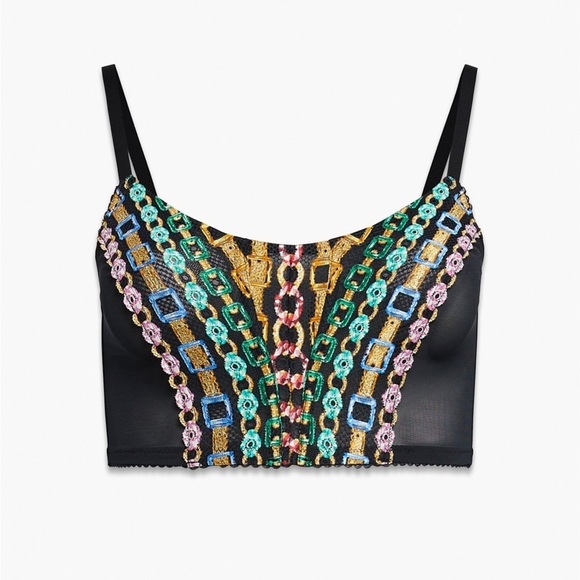 Savage X Fenty Tops - Festival Rave Savage X Fenty Corset Top BLACK CAVIAR CHAINED IN LACE EMBROIDERY